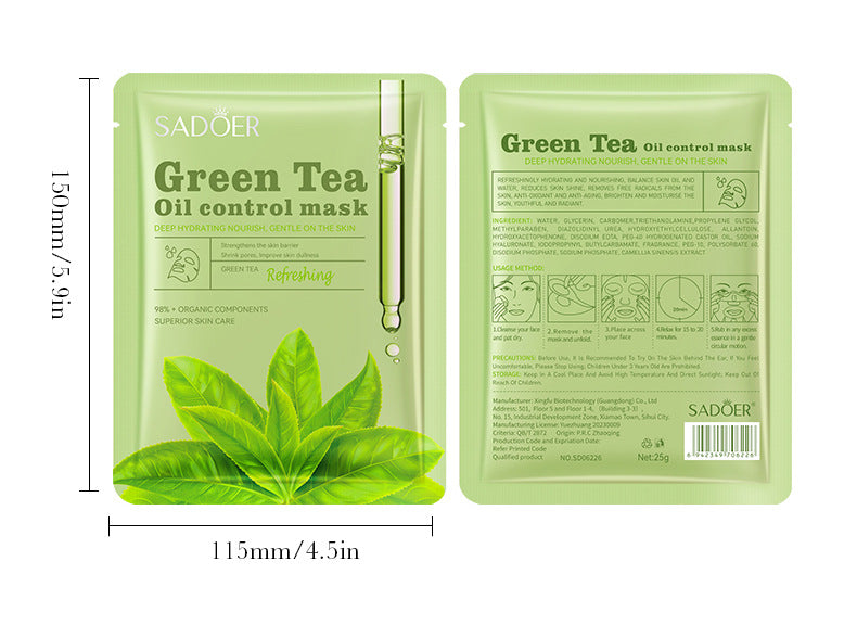 SADOER Žalios Arbatos Veido Kaukė – Valanti ir Balansuojanti